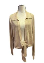 4/$25 BUNDLE SALE! LANE BRYANT CROP TIE WAIST COLLARED NET CARDIGAN NUDE NEUTRAL