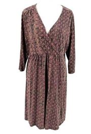 Peruvian Connection Stenciled Faux Wrap Stretch Pima Cotton Bohemian Dress sz XL