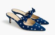 J. Crew Sophia Blue Suede Silver Glitter Star Heeled Mules 7