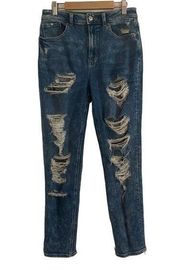 American Eagle Destroyed Distressed Mom Jean High Waisted Stretch Size 2