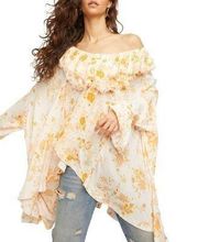 Free People Tea Combo LORETTA Floral PRINT Bell SLEEVE Boho Loose Fit BLOUSE M