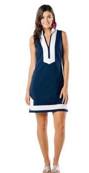 Sail To Sable Sleeveless Classic Knit Tunic Dress in Navy & Cream Size Large