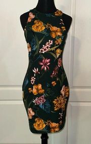 IRIS DARK GREEN FLORAL STRETCH DRESS