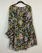 Aakaa | Colorful Floral Long Sleeve Babydoll Mini Dress Size Large