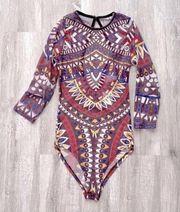 Tribal Print Mesh Bodysuit M