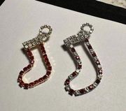 Rhinestone Holiday Christmas Stocking Brooch Pins Lot Of 2