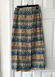 Susan Bristol Casuals Neutral Blues Southwestern Cotton Denim Midi Wrap Skirt 8