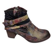 L'Artiste by Spring Step Shazzam Ankle Bootie Navy Hand Painted Leather Size 40