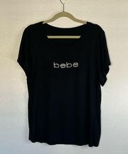 EUC Bebe Classic Logo Black Rhinestone Tshirt sz XL
