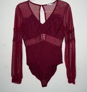 love riche bodysuit sheer lace red small women's sexy top