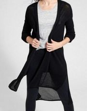 Athleta Kahala Wrap Black Long Sleeve Open Front Long Cardigan Size Medium