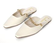 Lulus Lavareta White Chain Pointed-Toe Loafer Slides Cream Off-White Size 7.5
