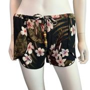 Chaser New Black Floral Drawstring Shorts Size M