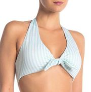 Free Press Trixie Striped Knotted Halter Bikini Swim Top Medium New Green White