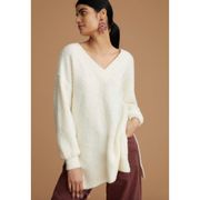 Pilcro White Chunky Knit Oversized Teddy V-Neck Tunic Sweater