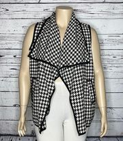 Multiples NWT Size L Black Houndstooth Wool Blend Drape Front Vest Jacket