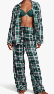 Green XS Flannel Pajama Set Victorias Secret 