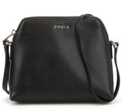 FURLA Boheme Logo Mini Crossbody Bag Black with Bubble Fox Fur Pom-Pom Keychain