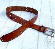 NWT olga santini brown leather studded cutout belt size small