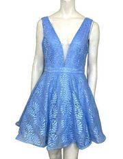 Xtaren Lace Overlay V-Neck A-Line Mini Dress Periwinkle Blue Size Medium NWT