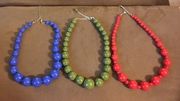 3 Beaded Necklaces- 1 blue, 1 green, 1 red Buckle