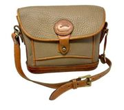 Vintage Dooney & Bourke Crossbody Bag in Taupe Leather Cognac Trim All Weather