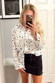 Nasty Gal White & Black Star Button Down Blouse