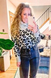 Jessica Simpson Soft Crop Sweater  Leopard Print Black Grey Turtleneck Size M