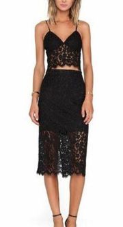 Bardot Black Lace Spaghetti Strap Crop Top Lace Pencil Skirt Matching Set