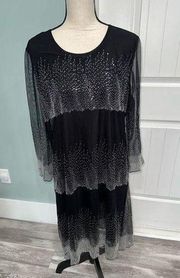 Garnet Hill Black with gray sequins round neck mesh dress size 12