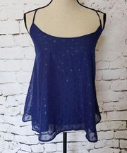 Macbeth Collection Womens Tank Top Size Small Shimmery Blue Polka Dot Racerback