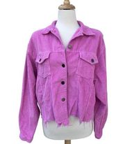 Pol Shacket Corduroy Jacket Button Down Raw Hem Oversized Pink Womens M