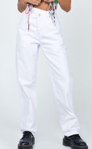 Princess Polly Holly Asymmetric Straight Leg Jeans in White Denim