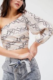 NWT One Shoulder Snake Print Linen Crop Top 2