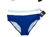 DKNY 2 PC Bikini Set Bandeau Blue Colorblock Swim Top & High Waist Small NWT