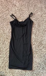 black cowl neck mini dress