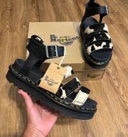 DR MARTENS Blaire Black Animal Print Leather Gladiator Sandals Shoes New 