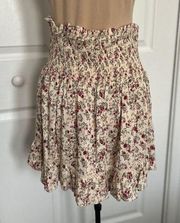 Angie Smocked Waisted Cottage-core Floral Print Ruffle Pull-On Mini Skirt Sz L