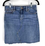 J. Crew Women's Stretch Denim Jean Frayed Hem Mini Skirt Blue Birch Wash Size 4