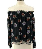 Love Sam Black Floral Mesh Off Shoulder Top Small