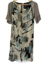  Silk Chiffon Abstract Print Shift Dress Made in Italy