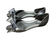 Melissa Womens Silver Open Toe Bow Flats Ballet Jelly Slip On Flats Size 5
