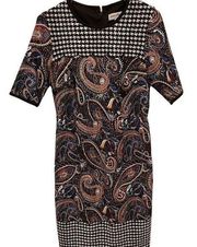 Shelby & Palmer Colorblock Paisley and Houndstooth Knee Length Sheath Dress