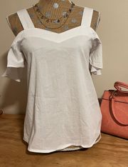 White Short Sleeve Cold-Shoulder Top