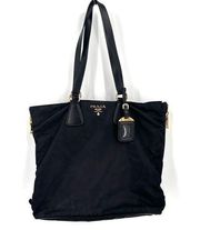 Authentic Prada Black Nylon Double Side Zipper Tote gold tone hardware Tessuto