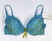 NEW Elle MacPherson 34A Sheer Ribbons Contour Bra Lace Underwire Blue Print Bow