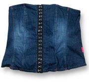 Tripp NYC Denim Crop Top Corset Strapless Hook Lace Up Medium Wash Plus Size