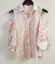 Alberto Makali Designer Pink Textured Cold Shoulder Ruffle Sleeve Top Sz XS