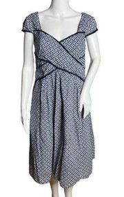 EShakti Fit & Flare Dress Blue Geometric Print Cap Sleeve Midi Length