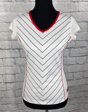 100 1911-2011 dri fit athletic top white w/black stripes and red trim sz S